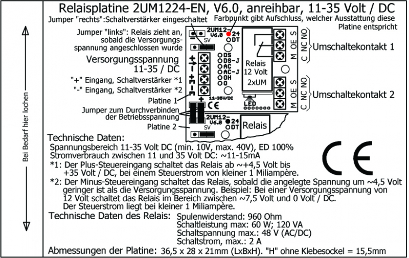 Miniatur-Relaisplatine mit Schaltverstärker 2UM1224-EN, anreihbar (V6.0)